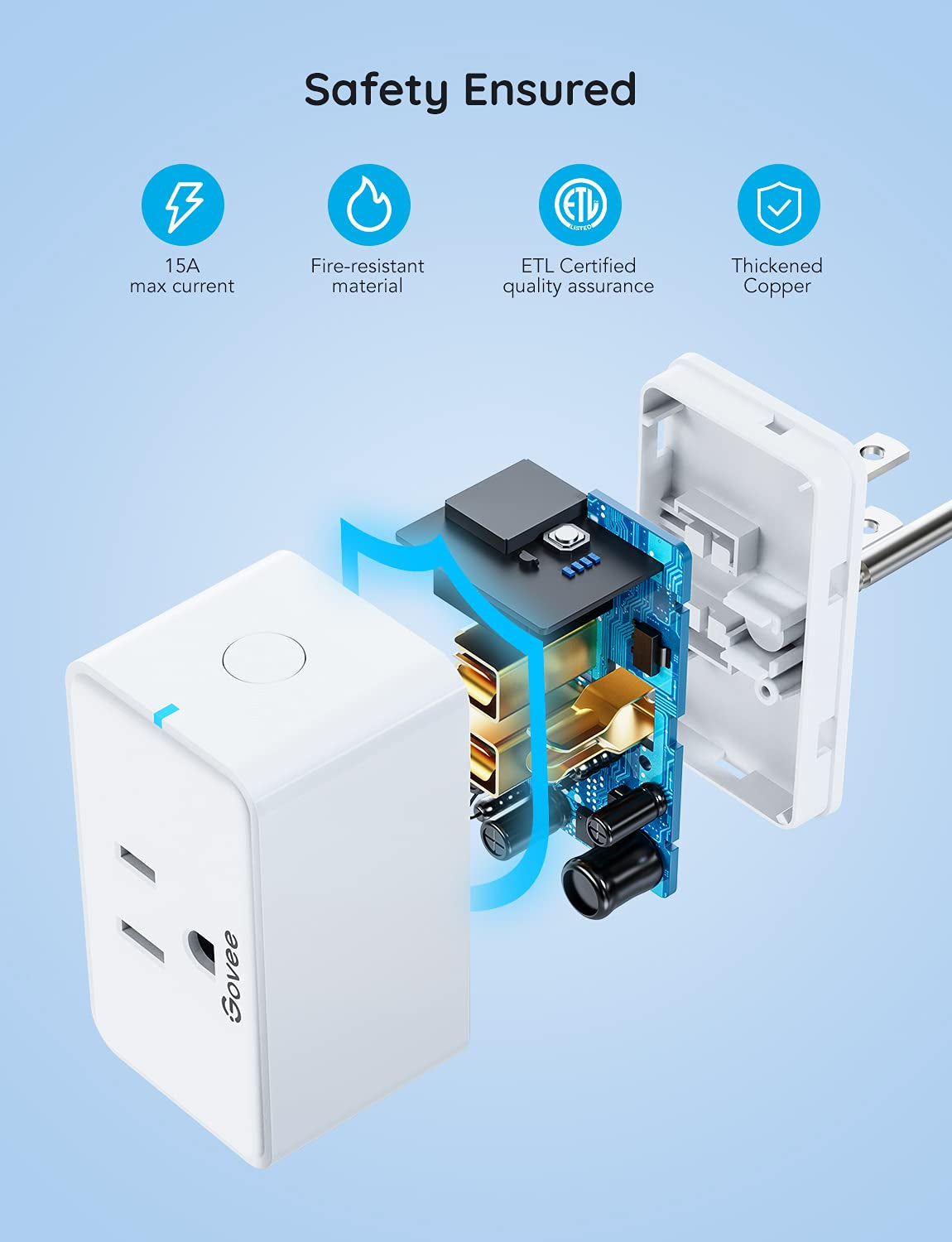 Smart Plug 15A - 4 Pack WiFi and Bluetooth Outlets Compatible with Alexa and Google Assistant, Remote Control via Home App, Multiple Timer Support, No Hub Required, ETL & FCC Certified