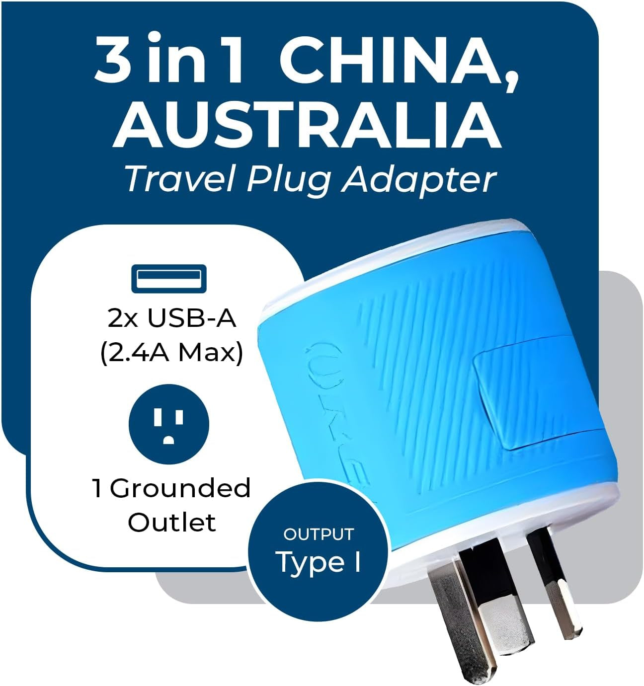Australia, New Zealand & China Travel Plug Adapter | Type I, Dual USB